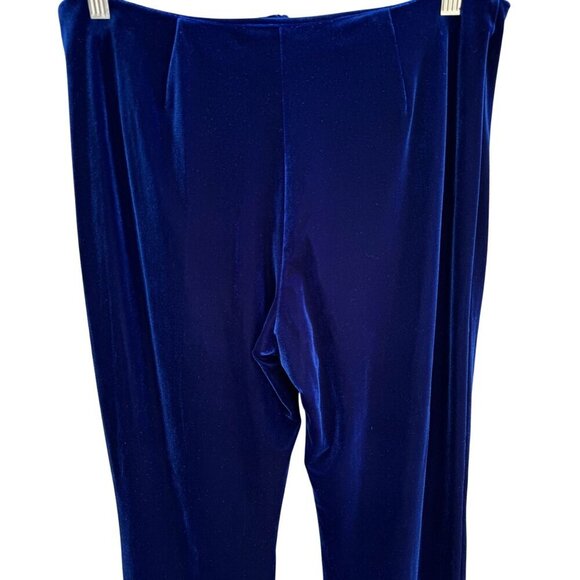 Shasha Collection Vintage Blue Velvet Womens Back Zip Flat Front Wide Leg Pant L - Picture 2 of 8